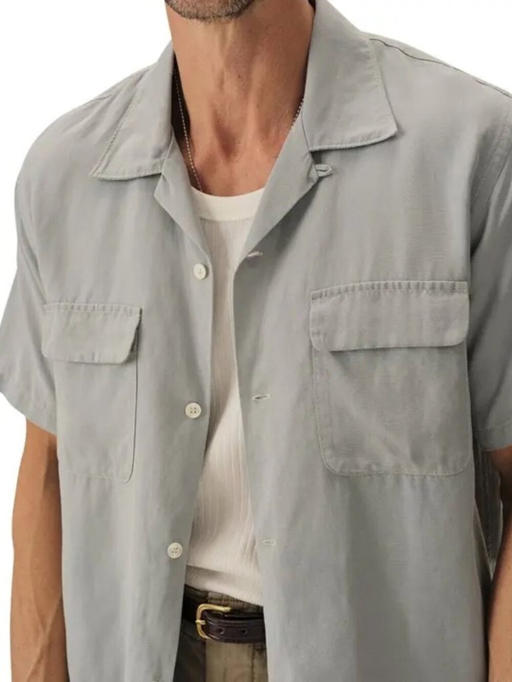 Draped Linen Deuce Coupe Camp Shirt in Blue Fescue